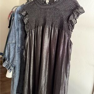 THML Gray Smocked Ruffled Mini Sundress